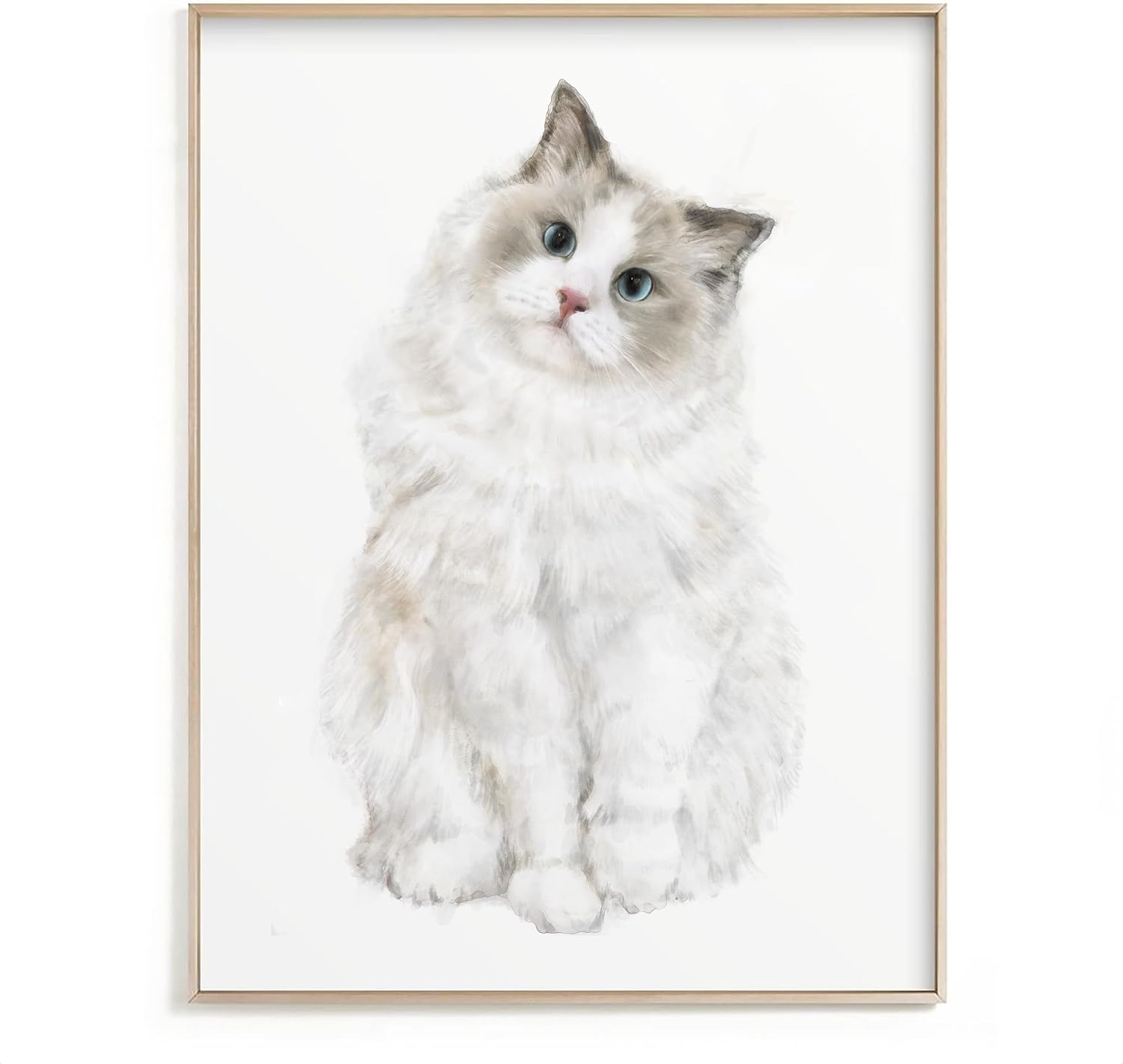 Ragdoll Cat Watercolor Painting, Fluffy Cute Cat Modern Wall Art for Home Decor, Minimalistic Grey and White Cat Lover Gift, UNFRAMED, Signed by Artist (11x14 inches)