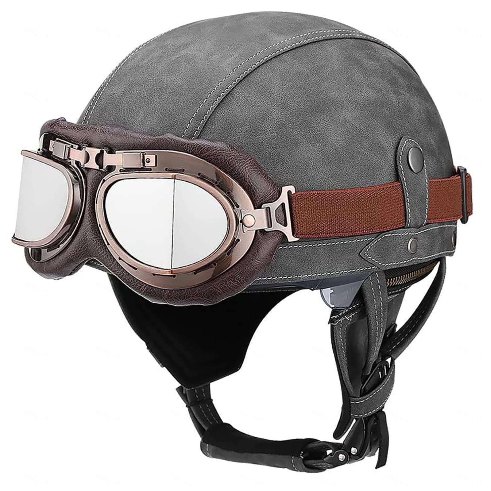 Casque de moto demi-jet vintage en cuir noir pour scooter