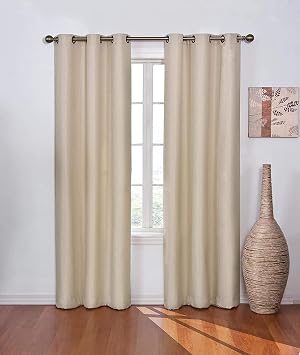 ECLIPSE Madison Solid Texture Blackout Curtains for Bedroom or Living Room, Single Panel, 42" x 84", Light Khaki