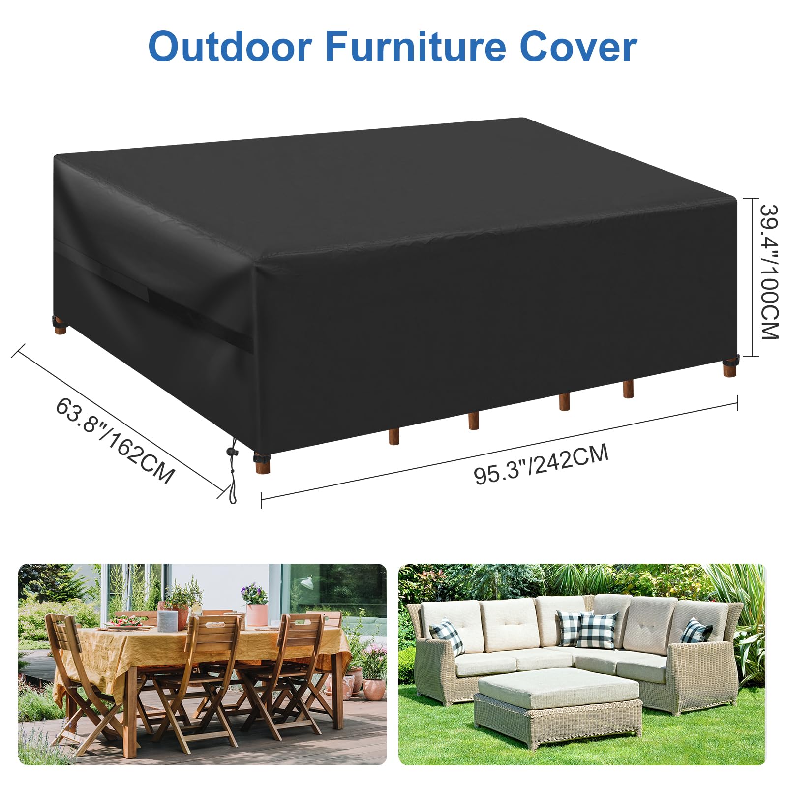 Copertura per Mobili da Giardino, 242 x 162 x 100cm Copertura Impermeabile per Tavolo e Sedie da Esterno, Antivento, Anti-UV, Tessuto Oxford