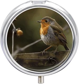 Beautiful Bird Round Pill Box Pill Case | Round Portable Pill Case Pill Box Compact Travel Medicine Organizer Small Daily Storage Container for Purse Pocket.
