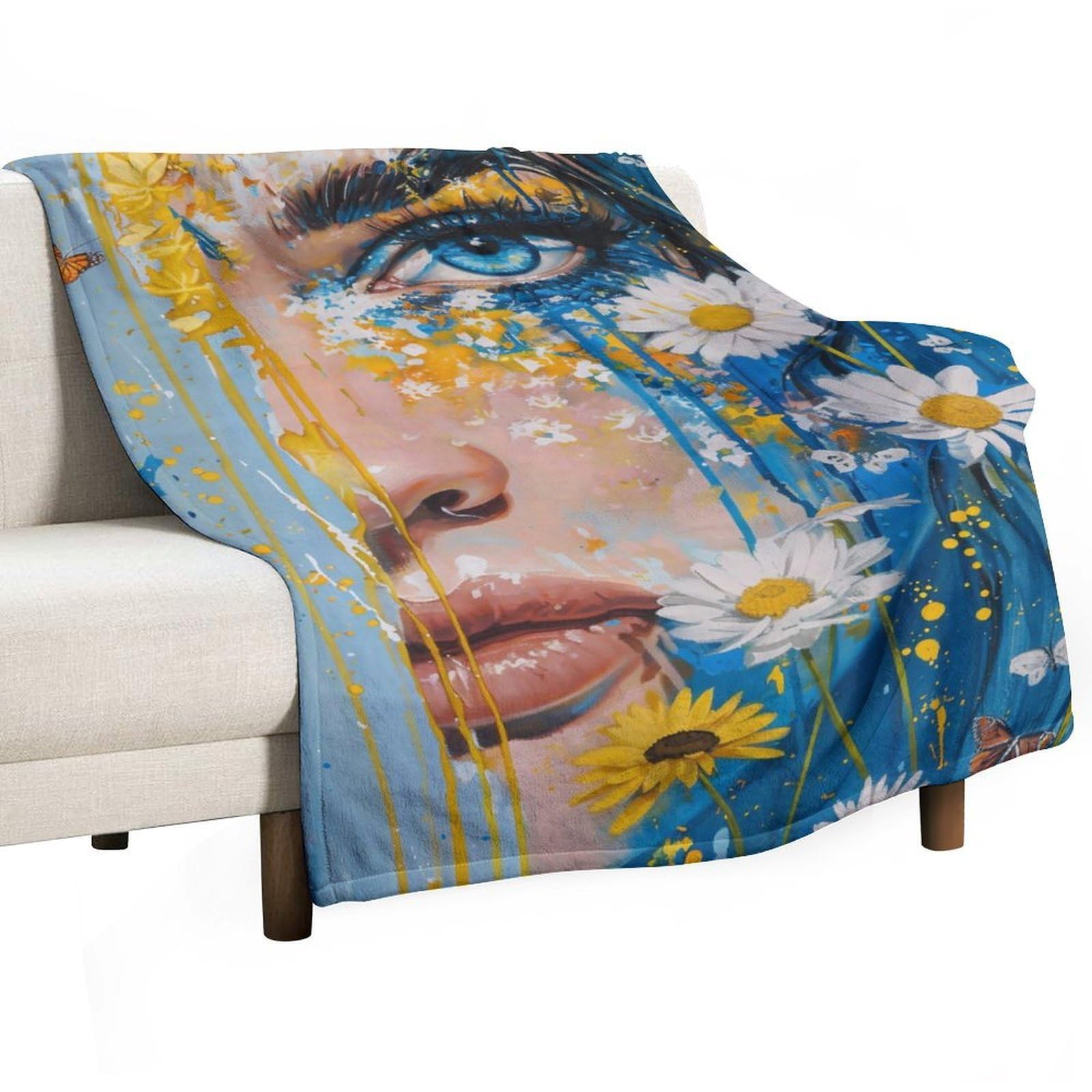 YHGSREUOH Blue Eye Floral Butterfly Woman Surreal 01 Flannel Blankets Fleece Soft Throw Lightweight Plush Gifts for Couch, Bed, Cozy Sofa Plush, Chair, Lovers 32x48inch(80x120cm)