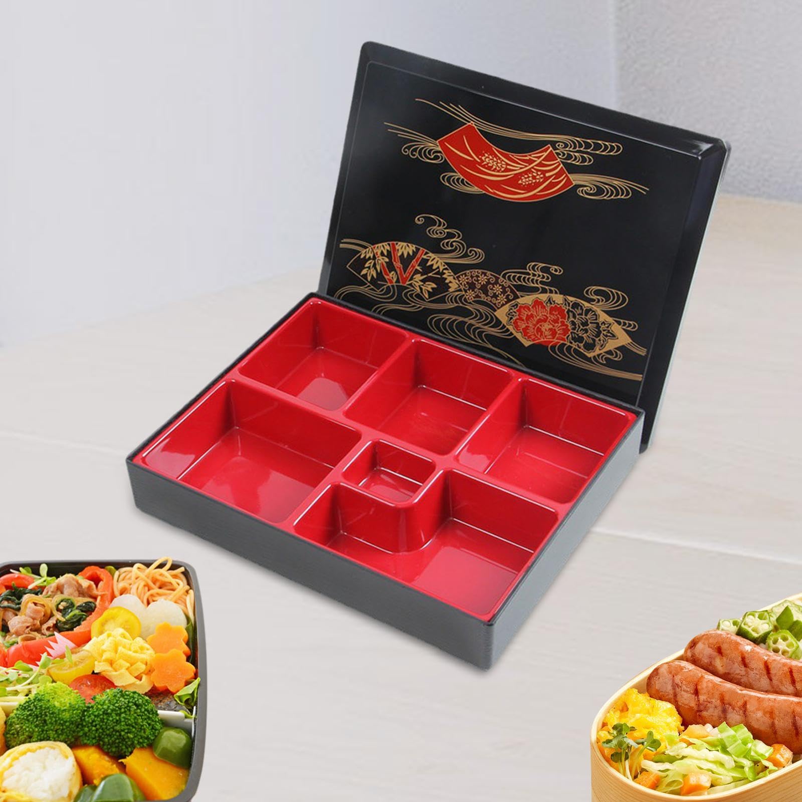 Gralara Boîte à Bento Japonaise Rouge et Noire avec Couvercle, Idéale pour La Maison, Le Bureau Ou Un Restaurant, modèle A