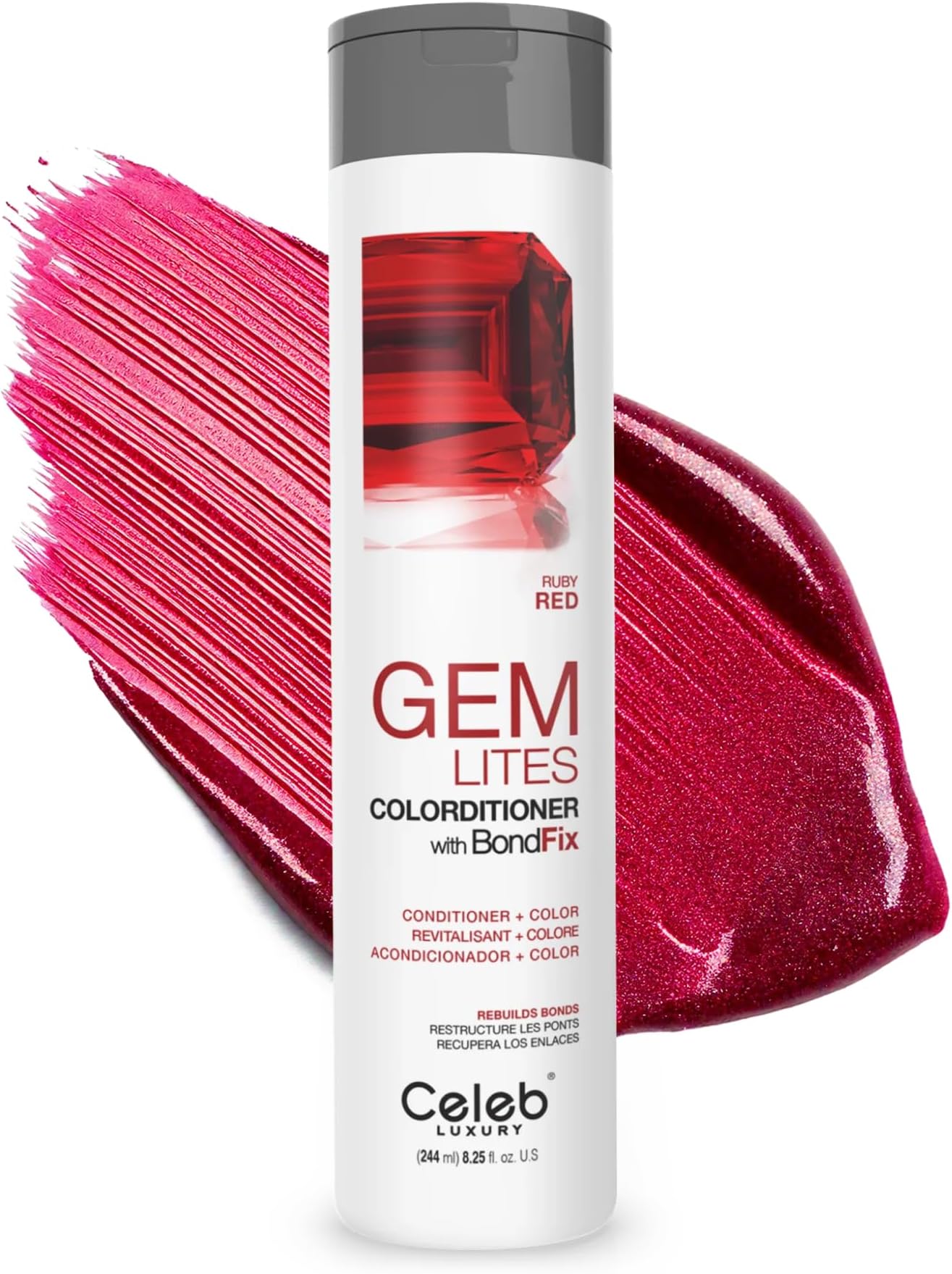 Celeb Luxury Gem Lites Ruby Red Colorditioner, Color Depositing Conditioner with Bondfix Bond Rebuilder, Semi Permanent Hair Colour Glaze, Maintains and Refreshes Red and Deep Red Tones