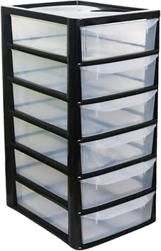 A4 Plastic Slim Storage Drawers Tower Unit Office Desktop Tabletop Home School Garage Portable Desk Organizer 2|3|4|6|8 Tiers A4 Plastic Small Black/Clear Black/Clear, A4 Slim 6 Drawers