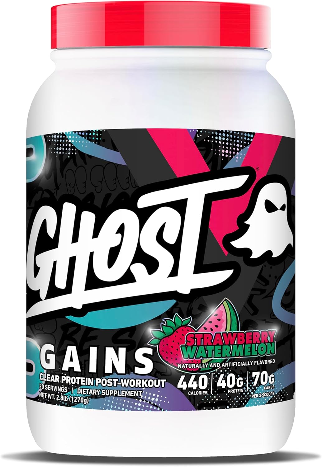 GHOST Clear Gains Mass Gainer Protein Powder - Post-Workout Weight Gainer Mix - 40g of Whey Protein Isolate, 440 Calories & 70g Vitargo Carbs - Lean Muscle Building & Recovery - Strawberry Watermelon