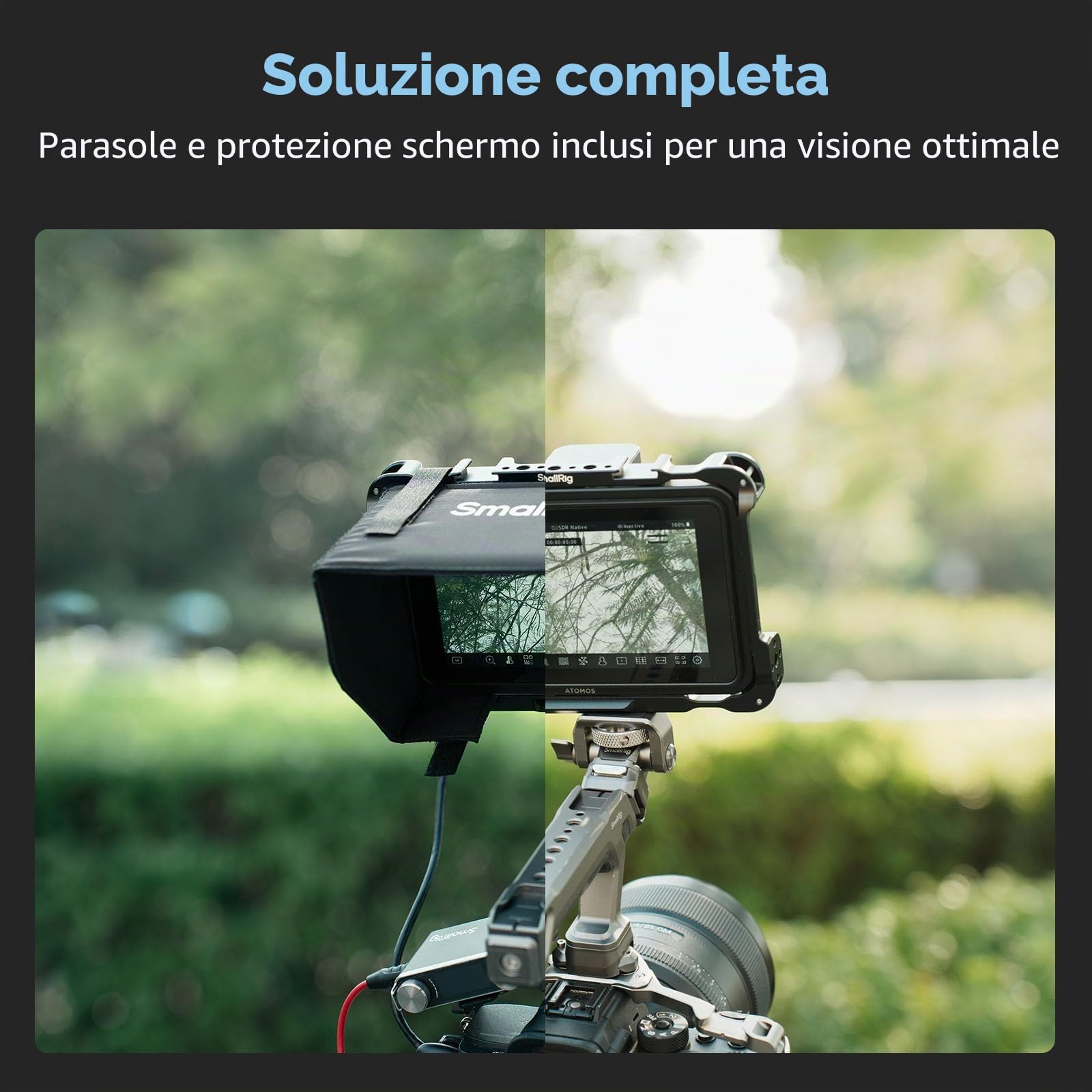 SMALLRIG Kit Gabbia per Monitor per Atomos Shinobi II, con Parasole, con Protezione per lo Schermo, Peso di Soli 96,3 g, con Fori Filettati da 1/4"-20-5030