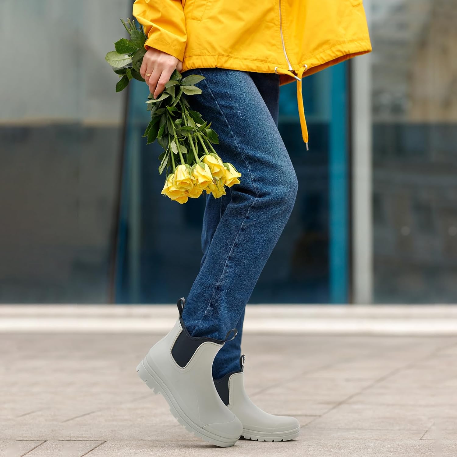 HISEA Women's Chelsea Rubber Rain Boots Ankle Rain Boots Waterproof Women Neoprene Short Garden Boots Grey 38 EU image 6 of 9 B0DFY2ZL29