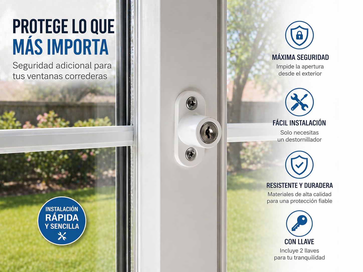 FERPASA® - Cerradura de Seguridad para Ventanas Correderas – Cierre de Sobreponer de Acero con Llaves y Tornillería (45 x 23,5 mm) (6, Negro)