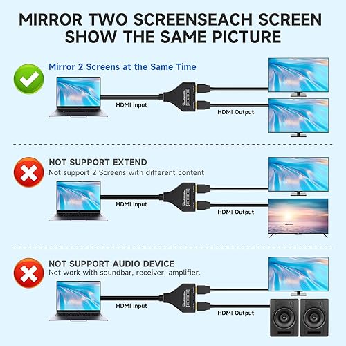 Miniatura 6 de BATU Divisor HDMI 1 en 2 salidas 4k 30hz cable HDMI 2.0 macho a doble hembra con cable USB de alimentación para HD, LED, LCD, TV, monitores