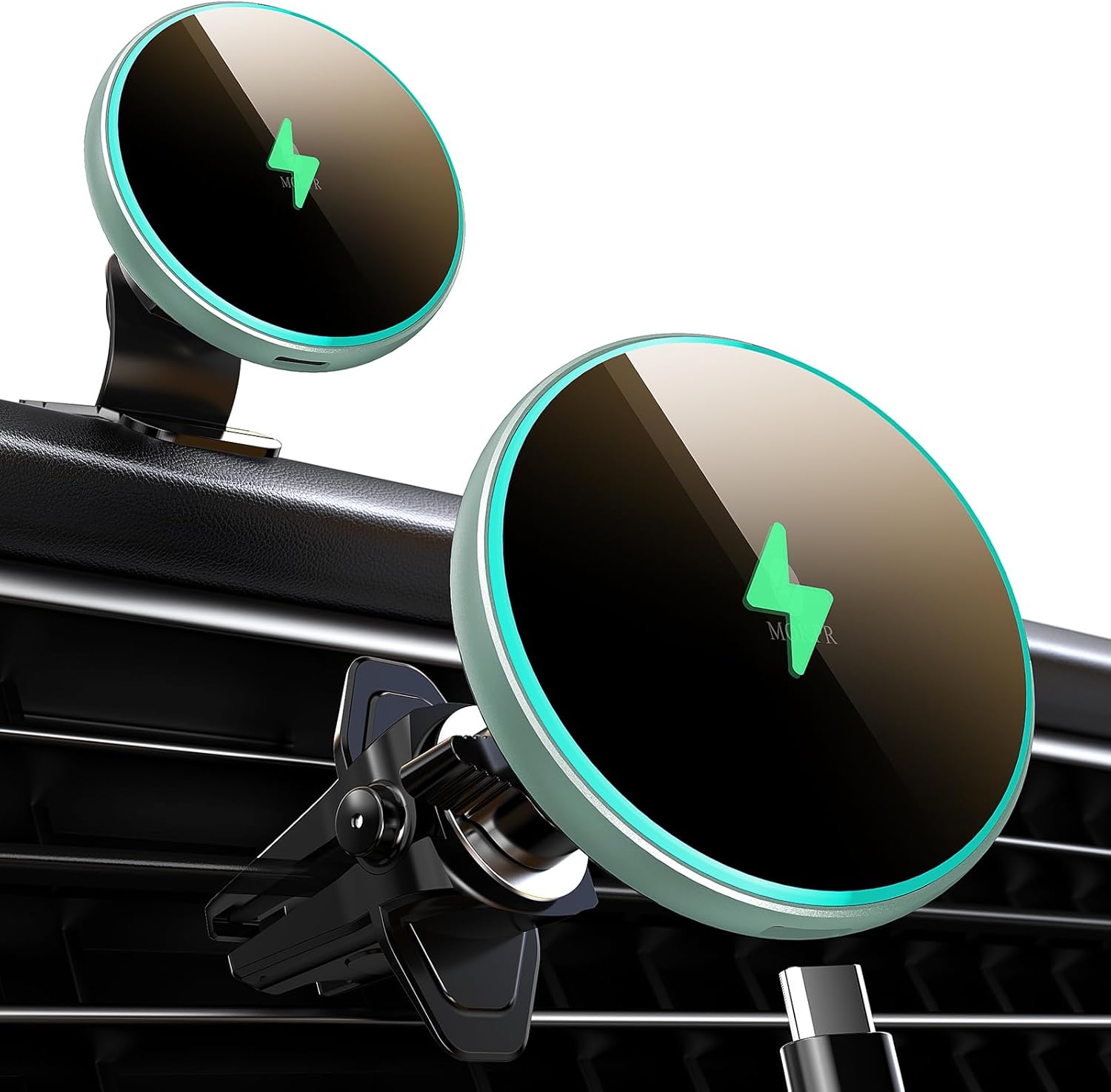 MOKPR for Magsafe Car Mount Charger-Wireless Car Charger-Magnetic Car Phone Holder for Dash Air Vent-LED RGB HandsFree Car Mount Fast Car Charger for iPhone 16 15/14/13/12 Series with QC 3.0 Adapter