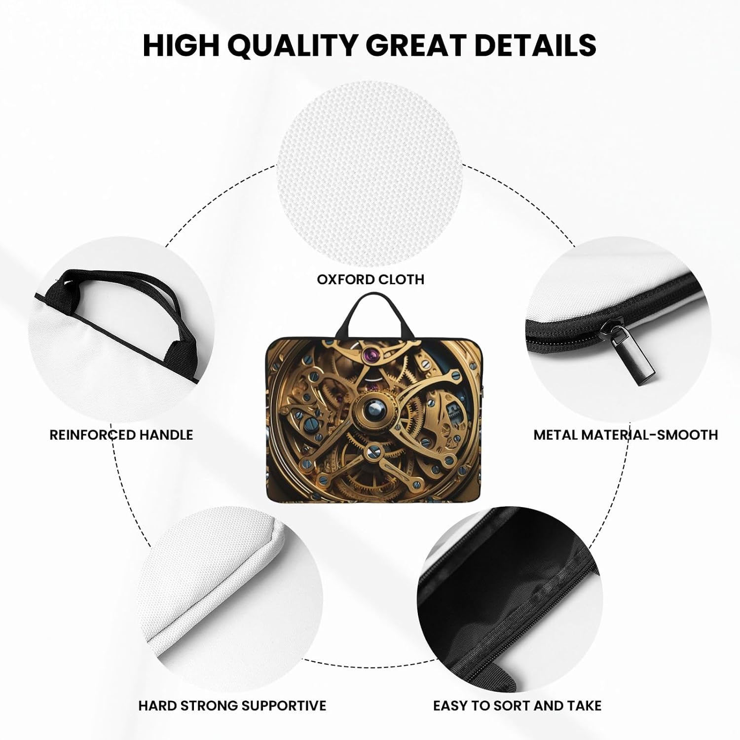 Cool Steampunk Gears Laptop Sleeve Case 14 Inch Waterproof Lightweight Laptop Case Bag with Handle Travel Laptop Bag Briefcase Messenger Bag for Women Men image 4
