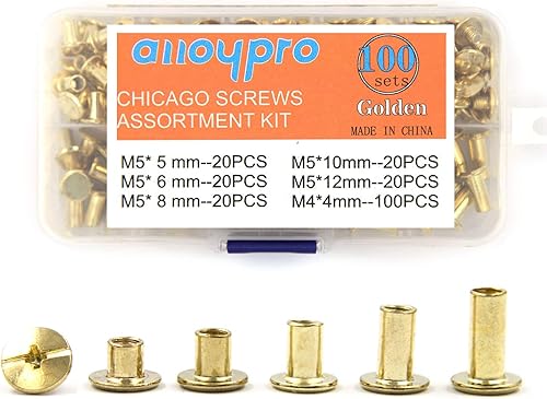 Miniatura 9 de Chicago - Kit surtido de tornillos de cuero dorado, remaches de tornillos con cabeza Phillip ranurada, postes de encuadernación de libros, remaches