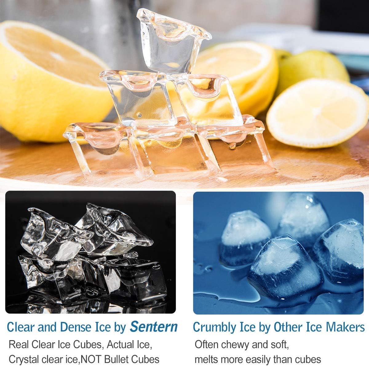 Comparison of clear and dense ice vs. crumbly ice