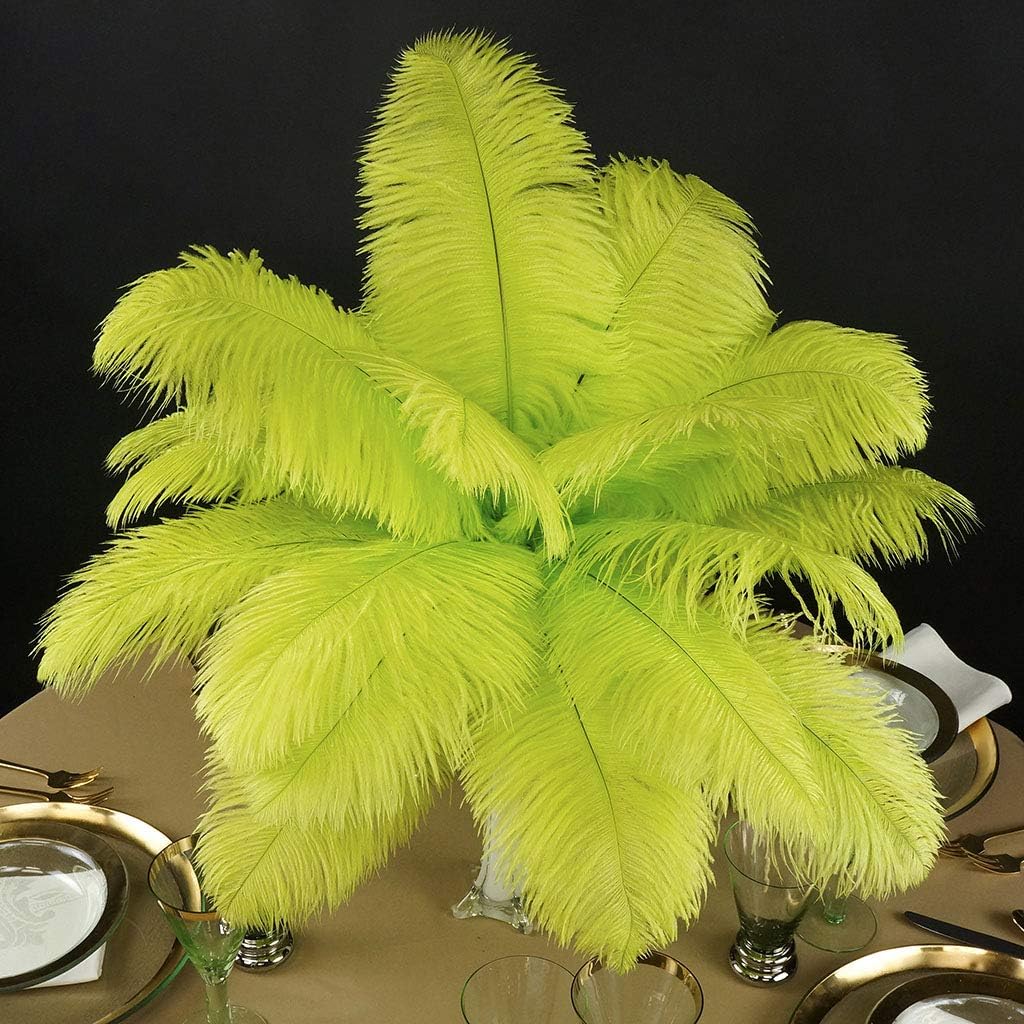 Zucker Feather Products Ostrich Feathers for Centerpieces- Wedding Decorations- Feathers for Crafts, 12 Pieces, 13-16 inch, Lime Green