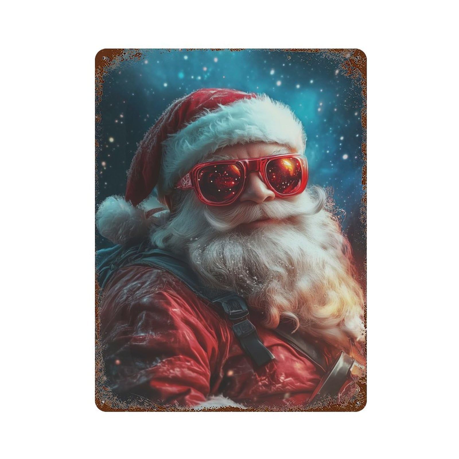 Garage Style Santa Claus with Sunglasses Vintage Rust Metal Sign 15.7"x11.8", Rustic Home Decor for Bar And Workshop