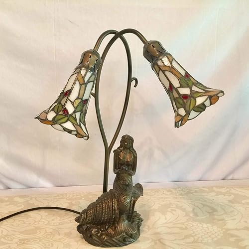 Miniatura 4 de Bieye L10625 Lámpara de mesa con diseño de sirena y lirio, estilo Tiffany, 20 pulgadas de alto