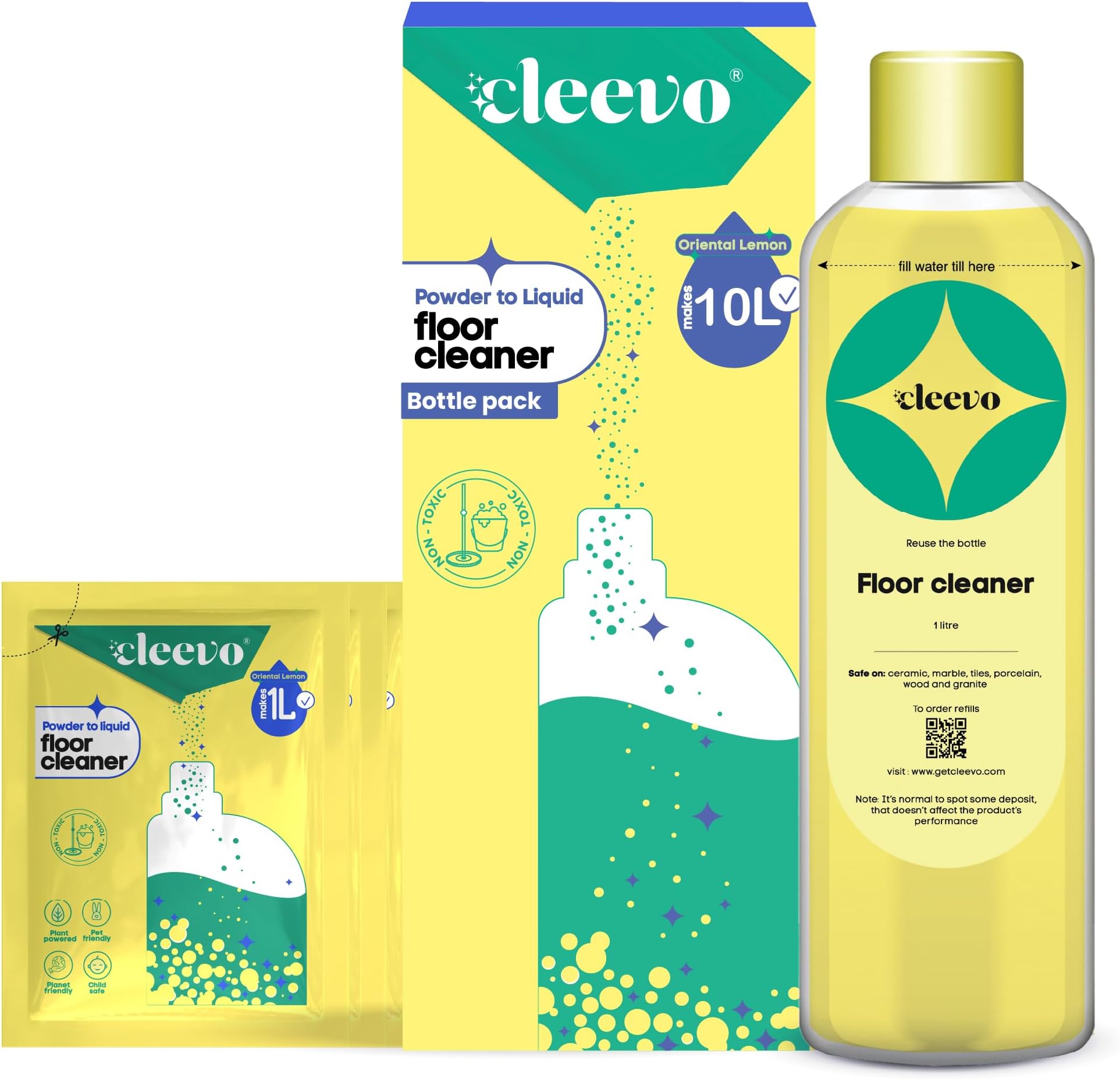 Natural Disinfectant Floor Cleaning Liquid (10L Bottle Pack) | Eco-Friendly, Non-Toxic & Pet-Friendly, Disinfectant Floor Cleaners | Powder to Liquid Surface Cleaner | (Zesty Lemon)