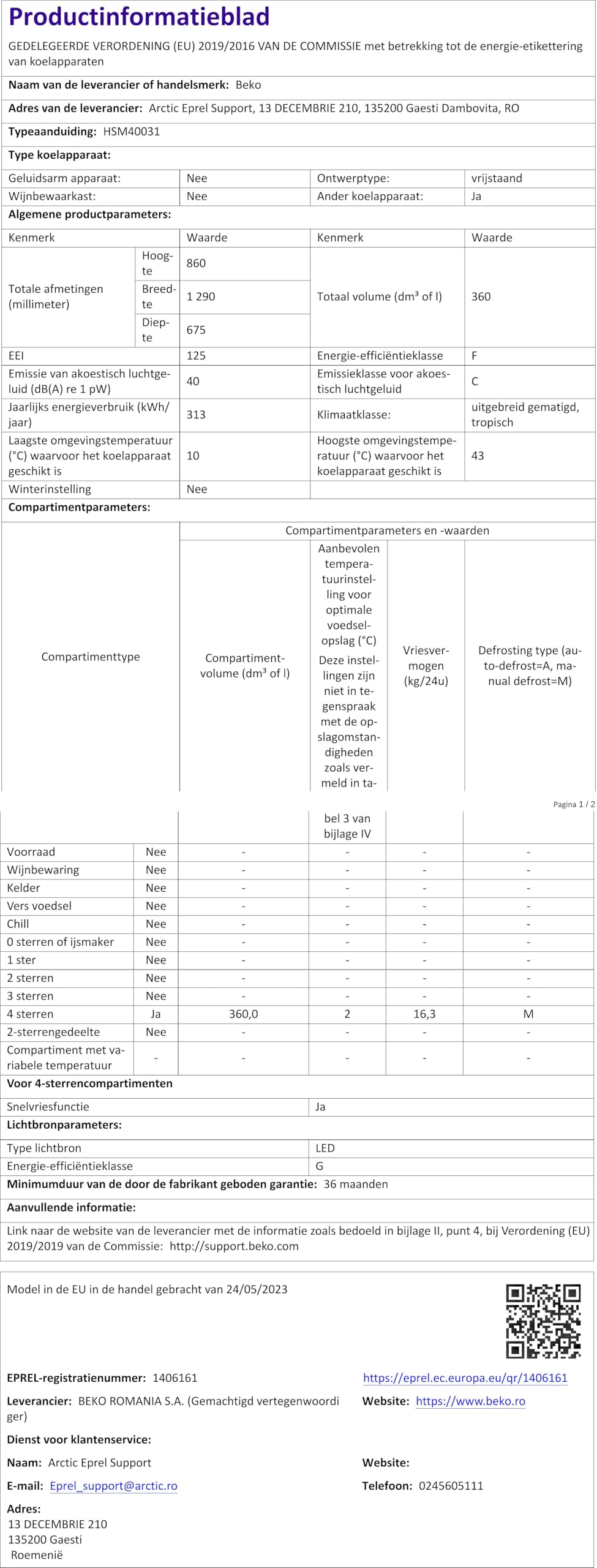 BEKO Congelador HSM40031