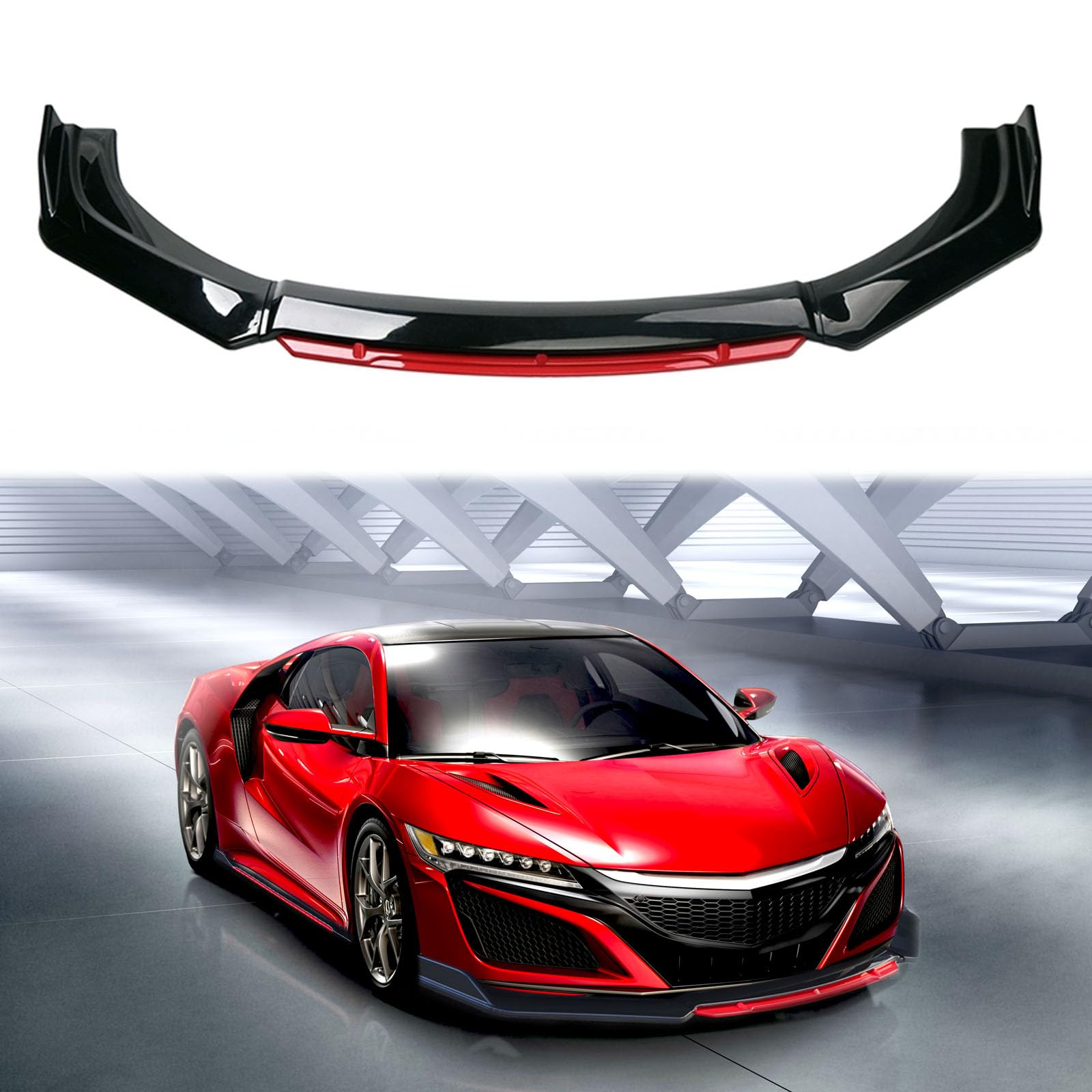 JMTBNO Universal Front Bumper Lip Auto Chin Spoiler ABS Compatible with Honda Civic Mitsubishi Kia Infiniti Splitter Trim Protection Spoiler Air Dam (Black-Red)