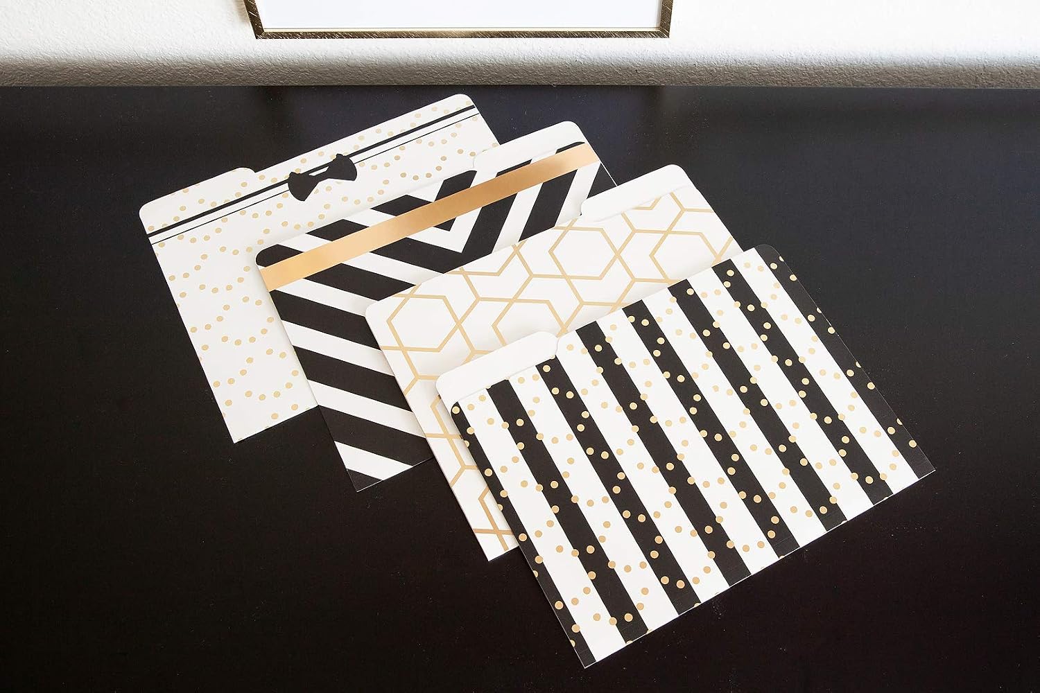 Zelikovitz Blu Monaco Decorative File Folders - 1/3 Cut Tabs Gold File Folders - Letter Size - Set of 12-3 Each of 4 Cute File Folders Patterns with Gold Foil