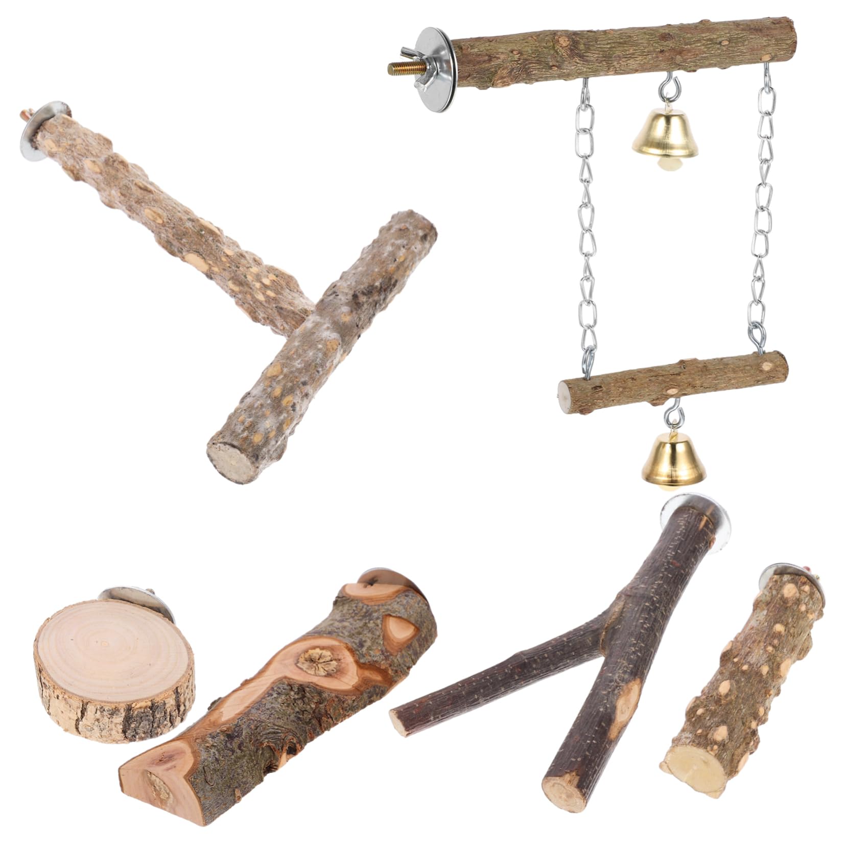 GRIRIW 6Pcs Funny Parrot Bird Perch Stand Chewing Swing for Parakeets Cockatiels and Lovebirds Durable Hanging for Bird Cages and Aviaries