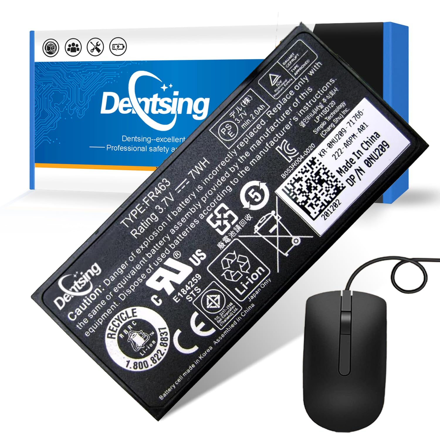 Dentsing FR463 Battery for Dell Poweredge Perc 5i 6i PowerEdge 1950 2900 2950 P9110 NU209 U8735 XJ54 312-0448 / 0NU209 with Mouse MS116