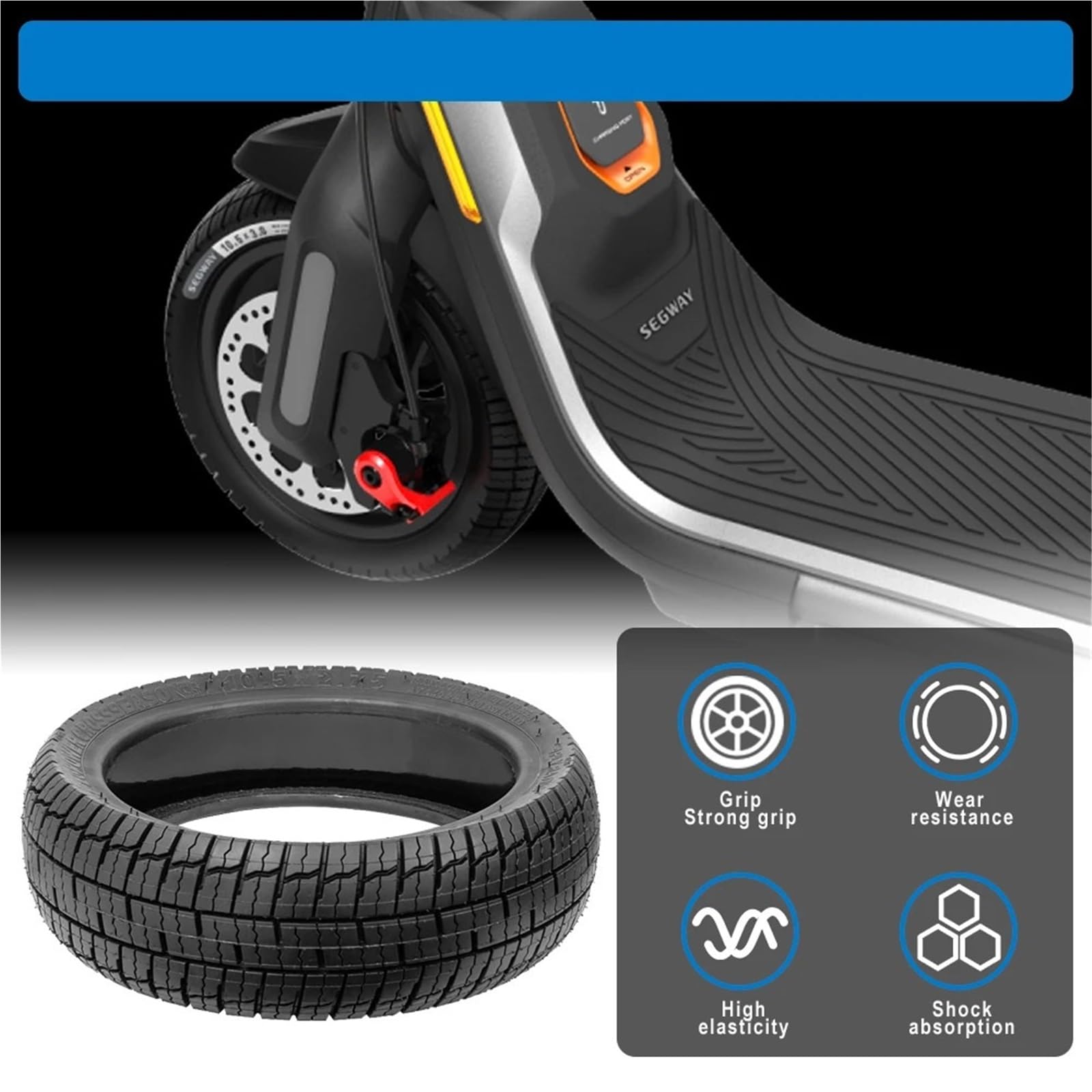 1 pieza de 10,5 x 2,75 pulgadas, gel vacío autorreparador, for neumáticos delanteros y traseros sin cámara scooter eléctrico