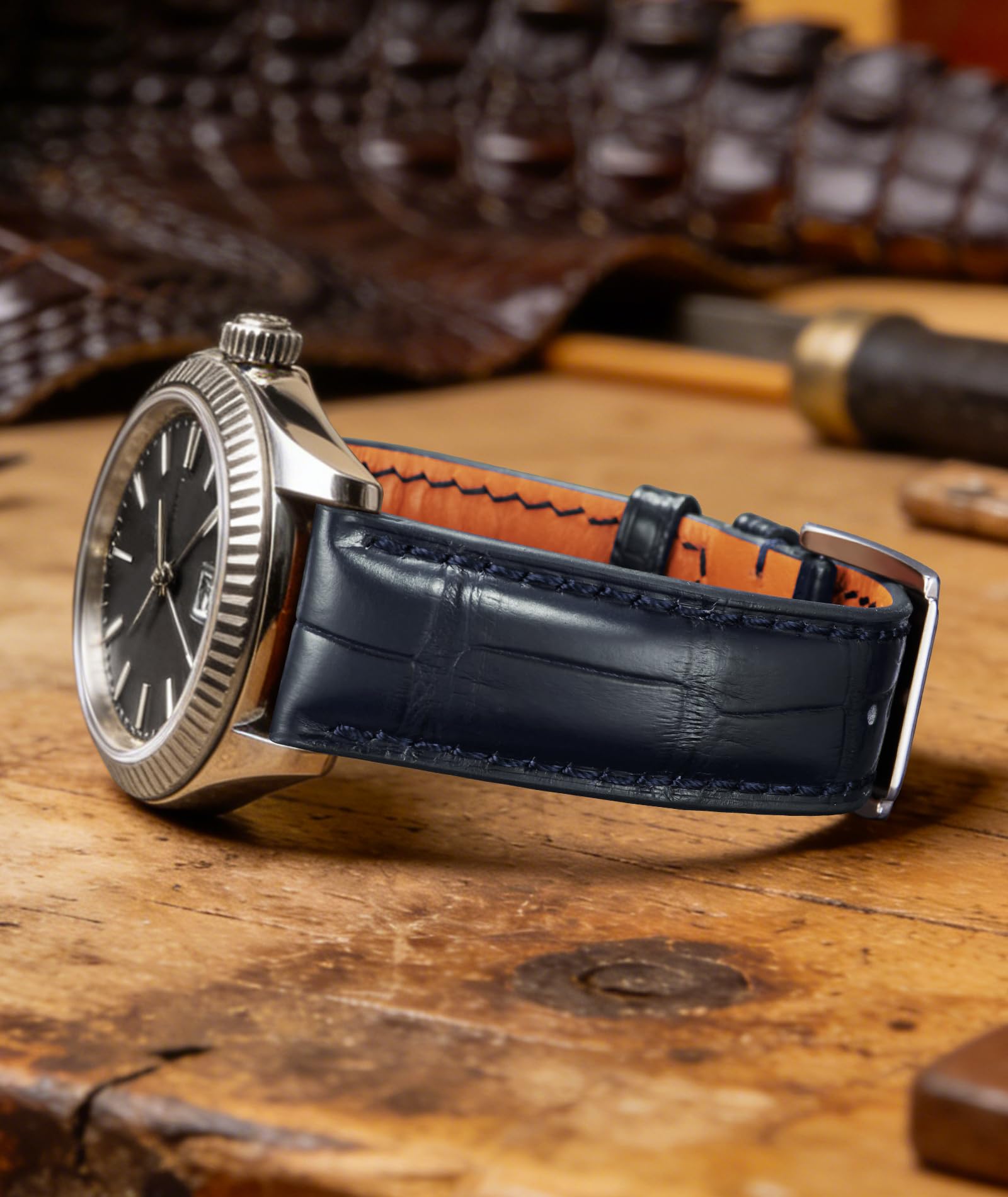 BINLUN Leder Uhrenarmband Echtes Krokodilleder Uhrenarmbänder Alligator Lederarmband für Herren Damen Schnellverschluss Dornschließe 3 Farben Handgemacht Klassische Mode 18mm 19mm 20mm 21mm 22mm 24mm