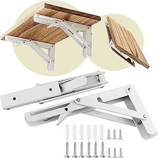 Folding Shelf Brackets 14 Inch - COCIVIVRE Wall Mount Table Brackets Heavy Duty Metal Collapsible Shelf Bracket for Bench Table, Space Saving DIY Foldable Brackets, 2 Pack, White