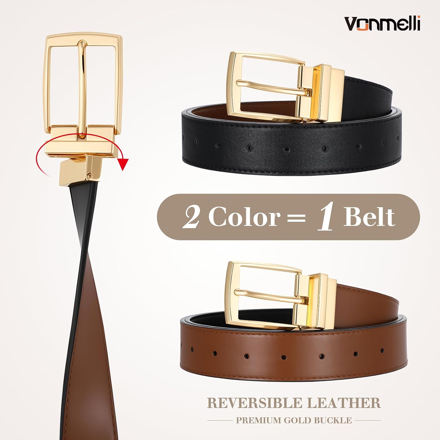 VONMELLI Reversible Belt for Women Leather Belts for Jeans Pants Fashion Ladies Dress Belt Trim to Fit image 2