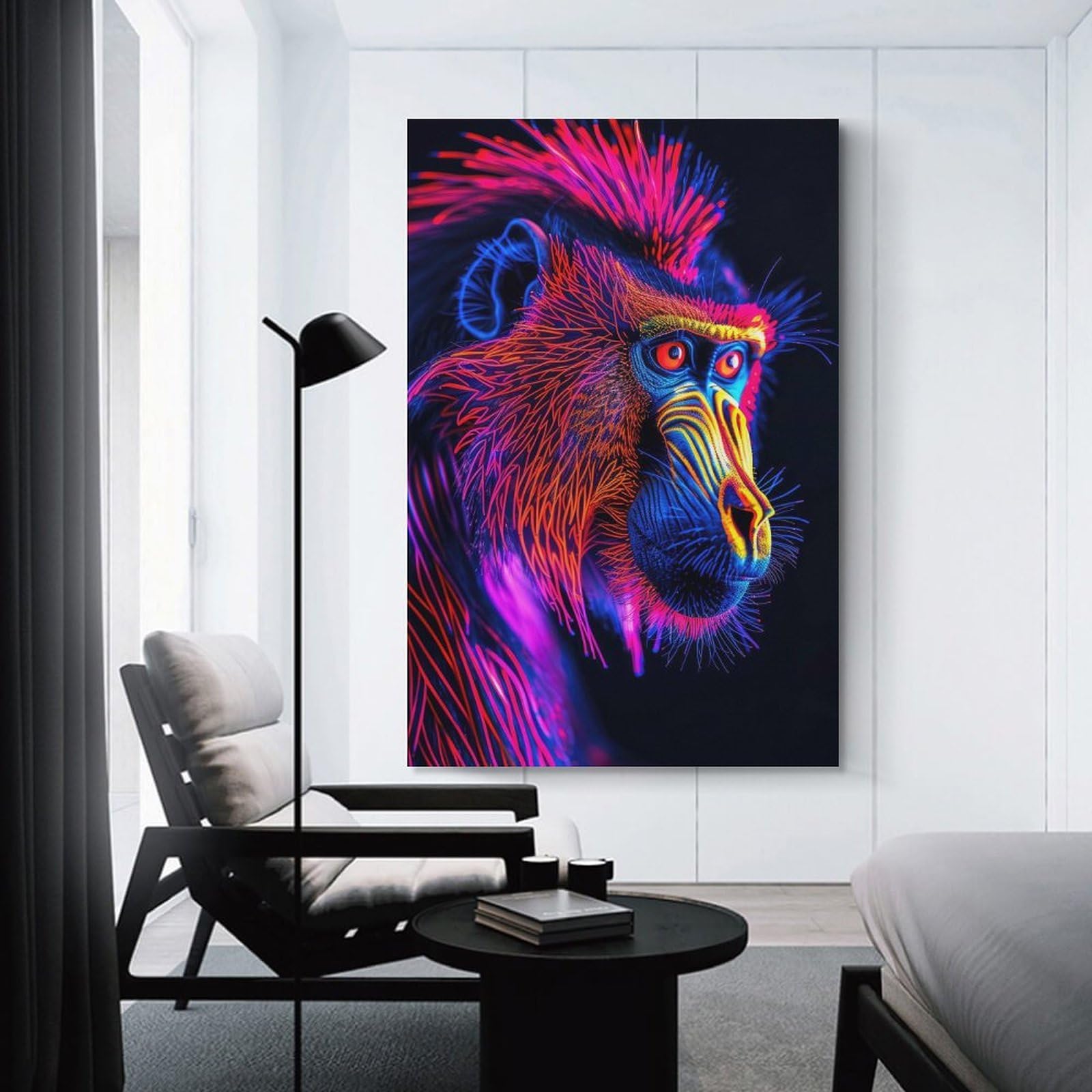 Junmoney Canvas Wall Art Mandrill Portrait in Neon, 08x12inch(20x30cm), for New Homes, Bedrooms Or Workspaces, Canvas Artwork with Gifting Potential