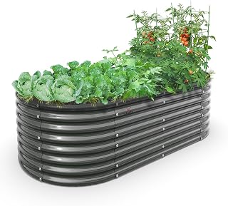 ANLEOLIFE 6x3x2 ft Oval Galvanized Raised Garden Bed - Anti-Rust Metal Deep Root Planter for Vegetables Flowers Herbs, Easy Setup Quartz Grey