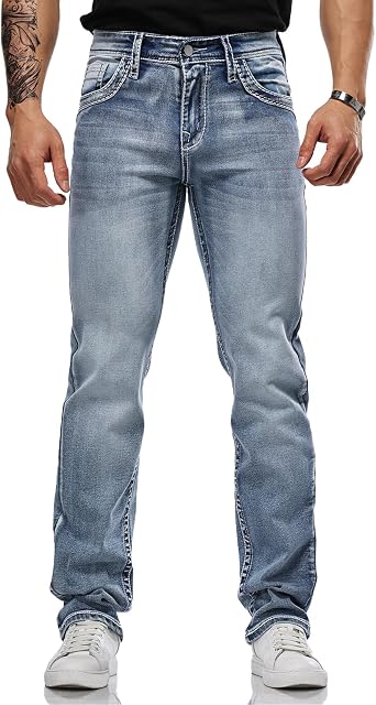 Jeans for Men Comfy & Durable Embroidered Denim Pants | Men's Jeans Embroidered Regular Fit Straight Leg Jeans, Comfy & Durable Denim Pants, Classic Casual Trousers for All Seasons