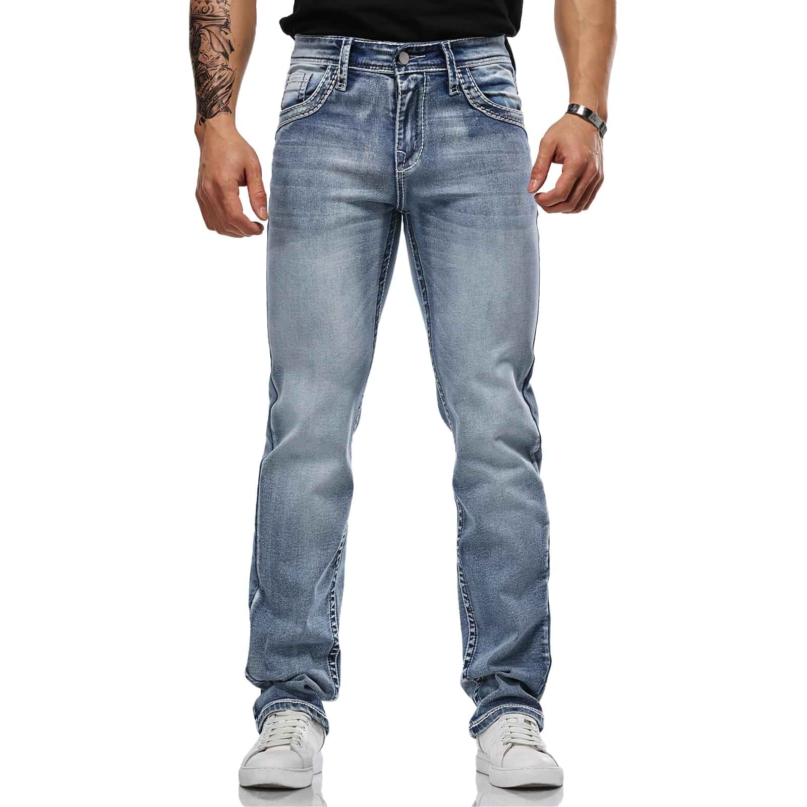 Jeans for Men Comfy & Durable Embroidered Denim Pants Men's Jeans Embroidered Regular Fit Straight Leg Jeans, Comfy & Durable Denim Pants, Classic Casual Trousers for All Seasons