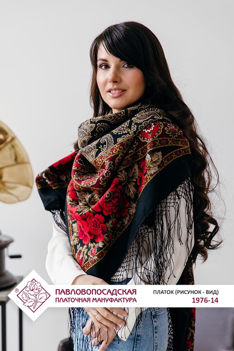 Collectible Exclusive Pavlovo Posad Russian Shawl 100% Wool 58x58 Pashmina Scarf 148x148 cm Huge Wrap silk tassels fringe 1976-14