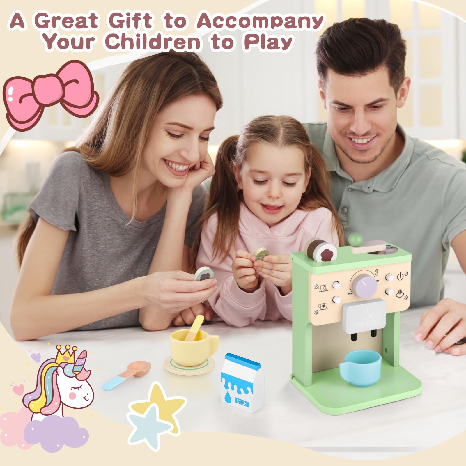 Cafetière en Bois Bébé, Jouet Jeux de Rôle Éducatif, Machine à Café Jouet Boulangerie Nourriture Accessoire Dinettes Cuisine, Cadeau Créatif Anniversaire Pâques Noël Enfant