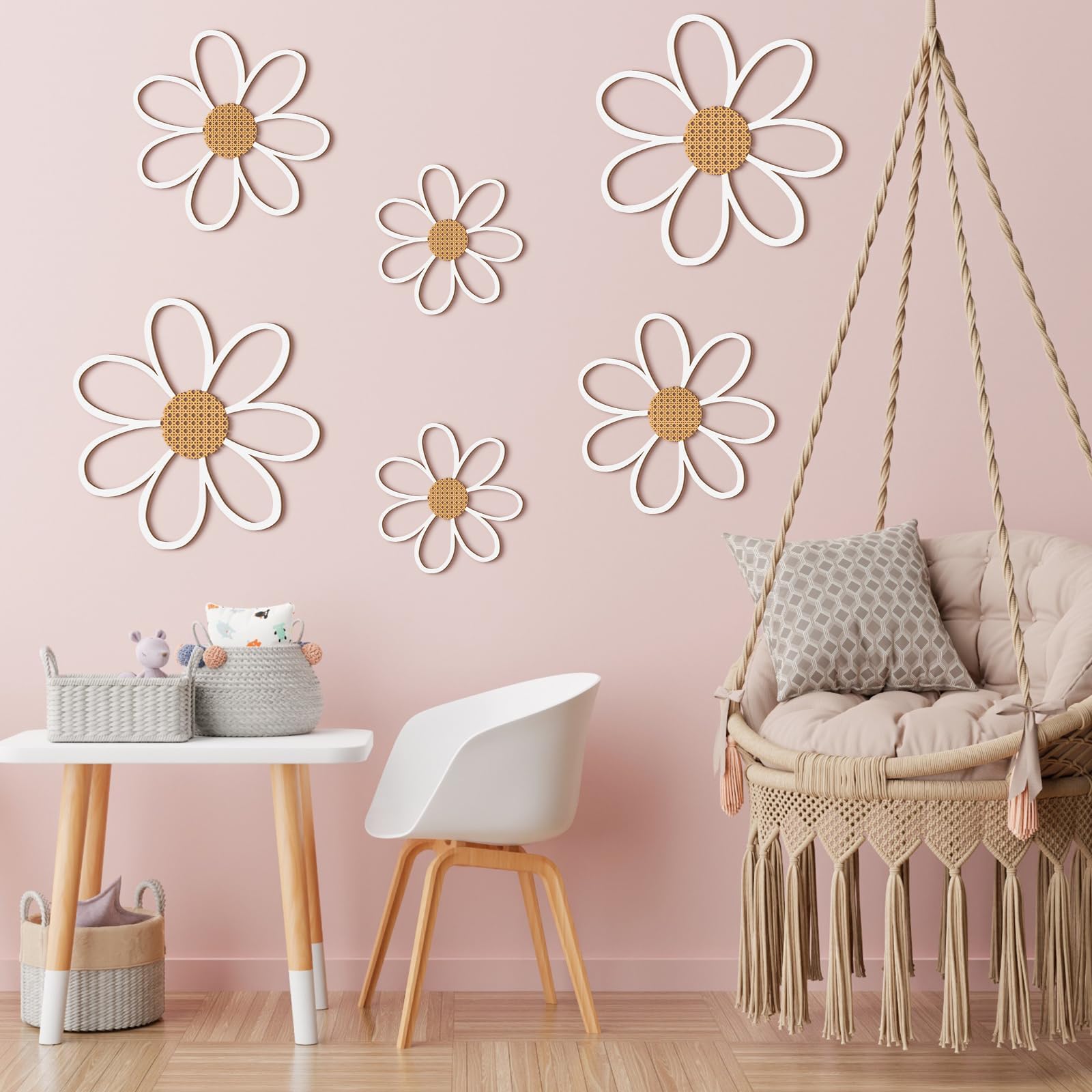 Thyle 6 Pcs Daisy Wall Decor Wooden Daisy Wall Art Flowers