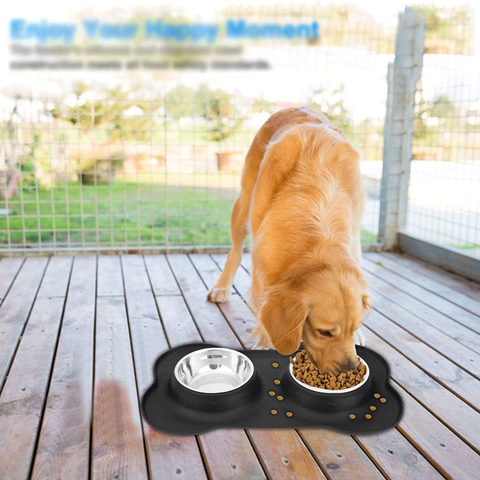 RTHGTFGW Comedero Perro Cuenco de Doble Perro Antideslizante con Estera de Silicona Acero Inoxidable Sin derrame Pet Pet FEINTING Bowing Agua PRODUCTOR Alimentador de Alimentos (Size : S)