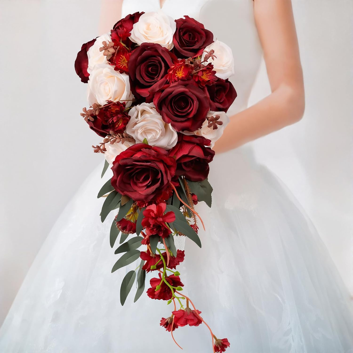 Cascading Bridal Rose Wedding Bouquets for Bride Cascading 9.6 Inch Bridal Bouquet Bride Bouquets for Wedding, for Wedding Ceremony and Anniversary