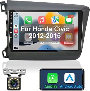 for Honda Civic 2012-2015 Car Stereo with Wireless Apple CarPlay & Android Auto, 9" Touchscreen Android Car Radio with GPS Navigation WiFi Bluetooth RDS FM Radio Backup Camera Mic