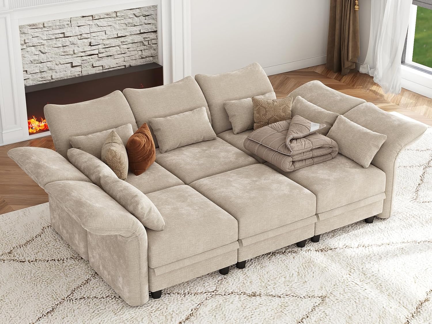 LLappuil 102 Inch Modular Sectional Sofa with Storage Seat,