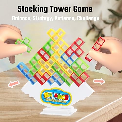 Miniatura 2 de Juego de torre apilable de 64 piezas con 22 cartas, juego gigante de equilibrio de caída para niños, juegos familiares para niños y adultos, regalos