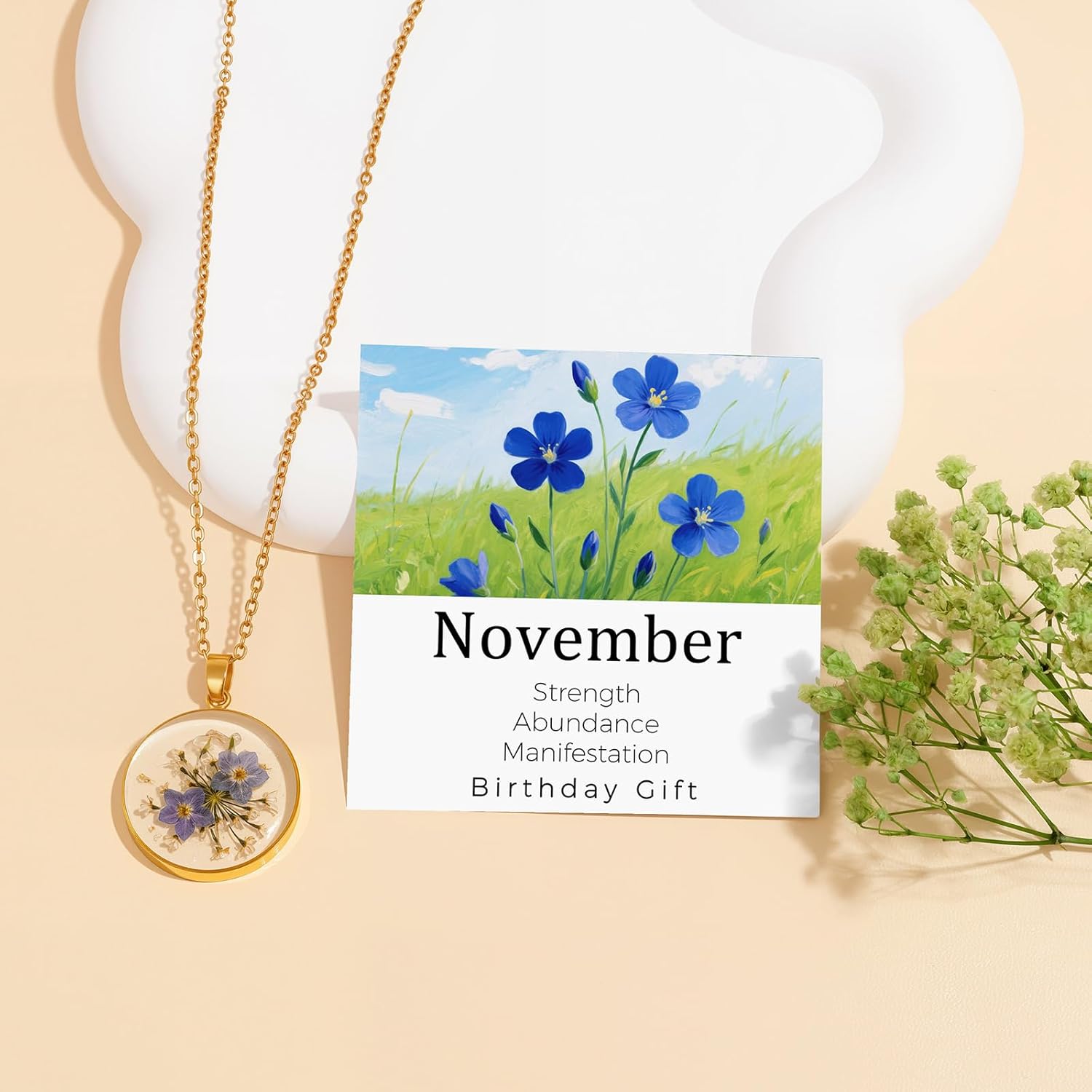 GolbalJew Birth Flower Necklace Handmade Month Floral Pendant Necklaces for Women - Real Pressed Flower Charm Jewelry, Personalized Birthday Gift - Image 3