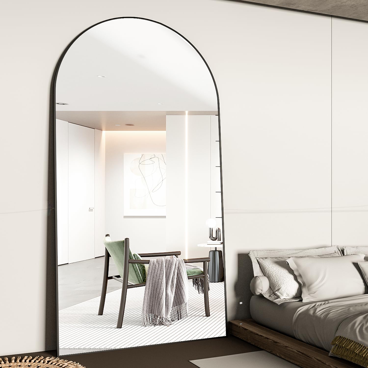 CASSILANDO Arch Full length Mirror 198x96cm Black Floor Mirror with Aluminum Alloy Frame, Large Wall Full Body Mirrors Standing Hanging or Leaning for Bedroom Living Room