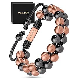 MagnetRX Magnetic Bracelets for Men & Women - MAX Strength Magnetic Hematite & Copper Bracelet with 8mm Solid Copper Beads (Double Copper)