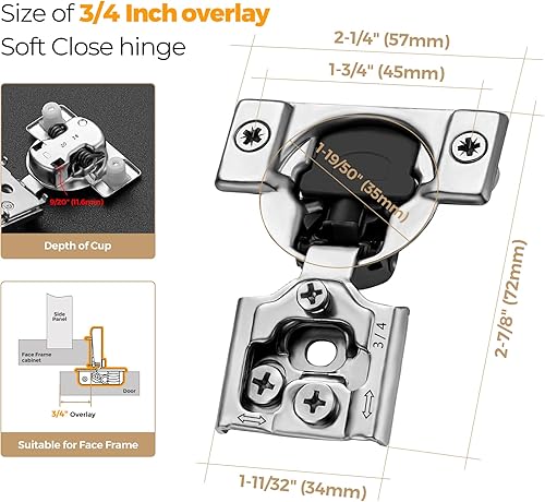 Vista 67 de Ravinte - Juego de 30 bisagras superpuestas, 15 pares de bisagras de cierre suave de 1.3 pulgadas para armario de cocina, bisagras ocultas de acero