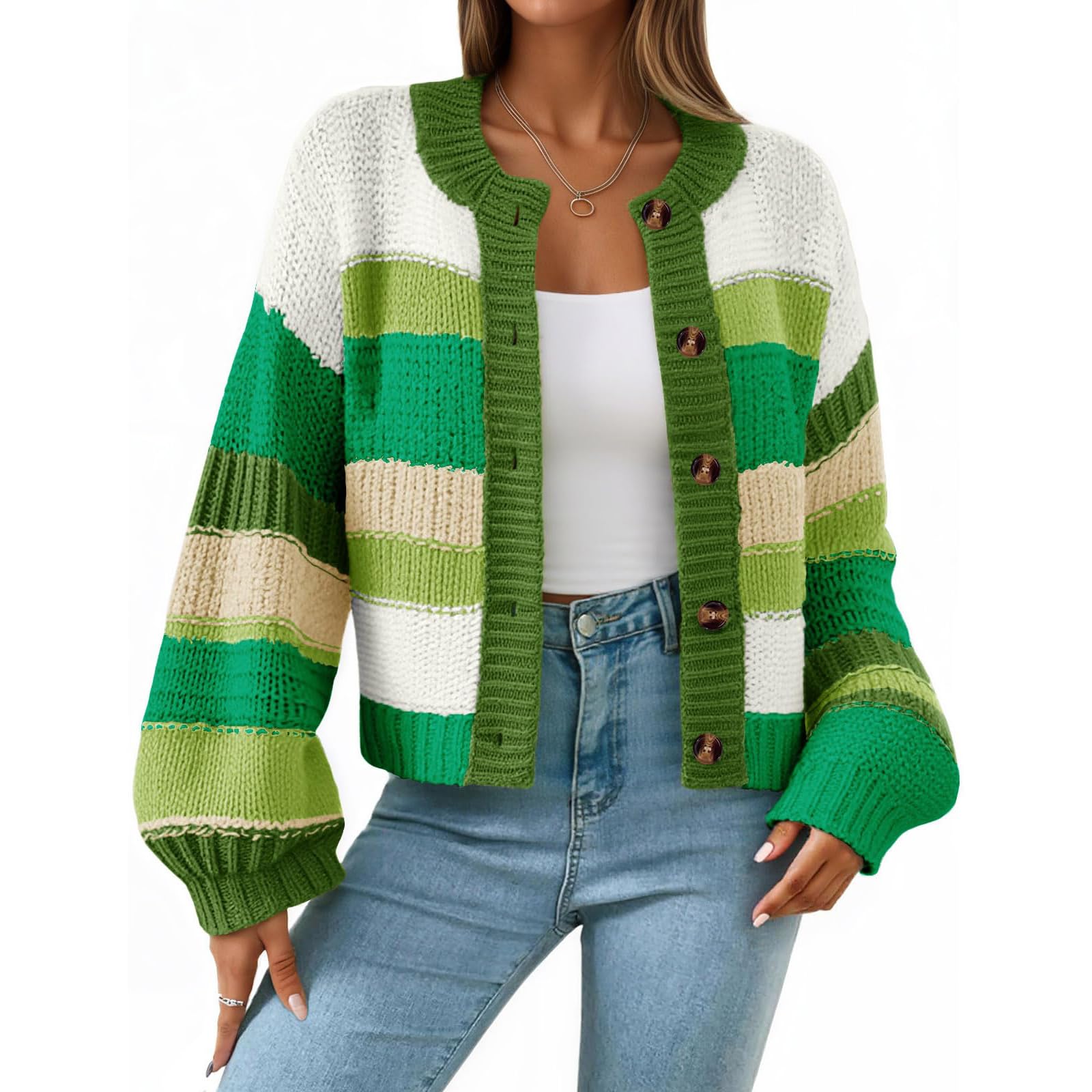 Generisch Strickjacke Damen Bunt Übergangsmantel Langarm Jacke Mit Knöpfen