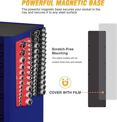 Vista 68 de GOOACC Organizador magnético de enchufes de 1/4 de pulgada, 2 piezas de soporte métrico SAE, bandeja organizadora de enchufes de 1/4 de pulgada