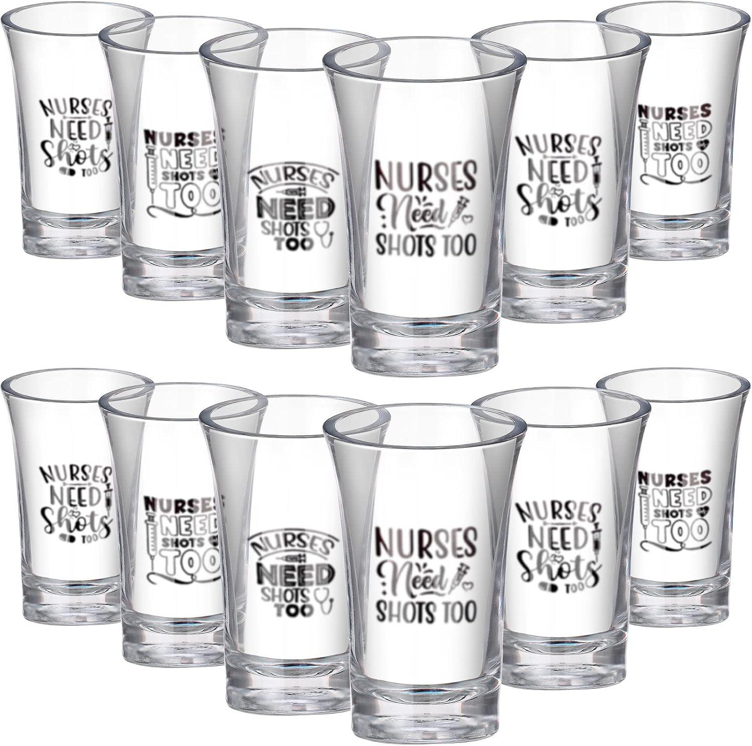 Cunhill 12 Pcs Nurse Need Shots Too Plastic Shot Glasses 1.2 oz Funny Shot Acrylic Cups Gift Rn Gifts for Women Male Nurse's Day School Graduation Birthday Party Friend Present